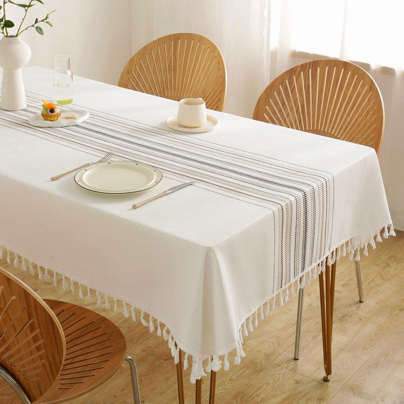 现代简约民族风条纹流苏桌布 棉亚麻方形茶几餐厅桌布防尘罩盖巾,居家布艺,桌布,淘宝优惠券,粉丝福利购,淘宝优惠卷