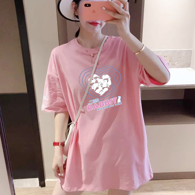 极速孕妇装上衣夏季2025新款粉色减龄纯棉短袖t恤韩版中长款宽松