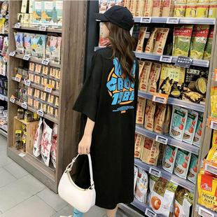 字母寬松短袖 t恤女學生休閑印花上衣連衣裙大 韓版 淶覓膚2023夏季
