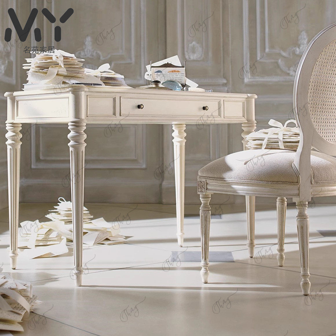 美式乡村实木简约书桌椅组合法式复古办公桌学习桌整装高端可定制