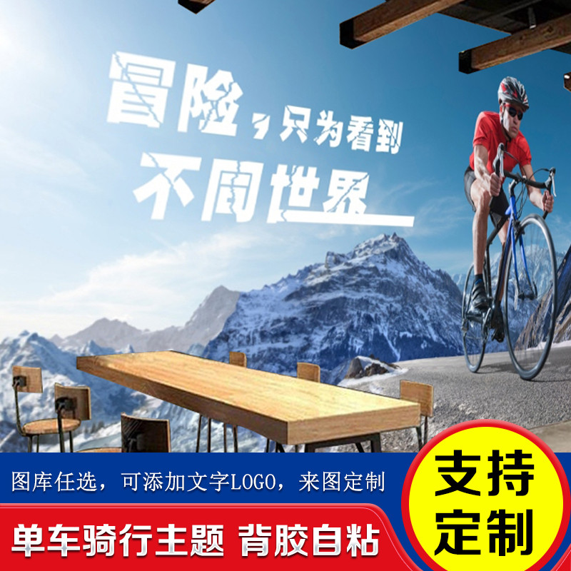 自行车墙面装饰墙纸壁纸贴纸单车店背景墙墙贴壁画墙画骑行店海报