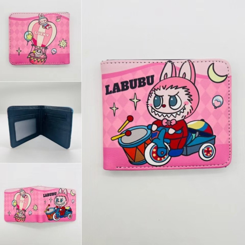 对折labubu短款卡通钱包 可爱拉布布pu皮零钱包 学生通用收纳厂家