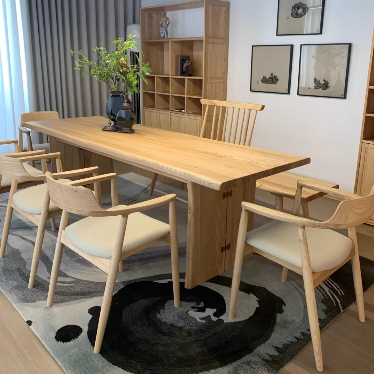需定制新中式黑胡桃白蜡木茶桌椅组合家用办公室民宿泡茶桌酒店客