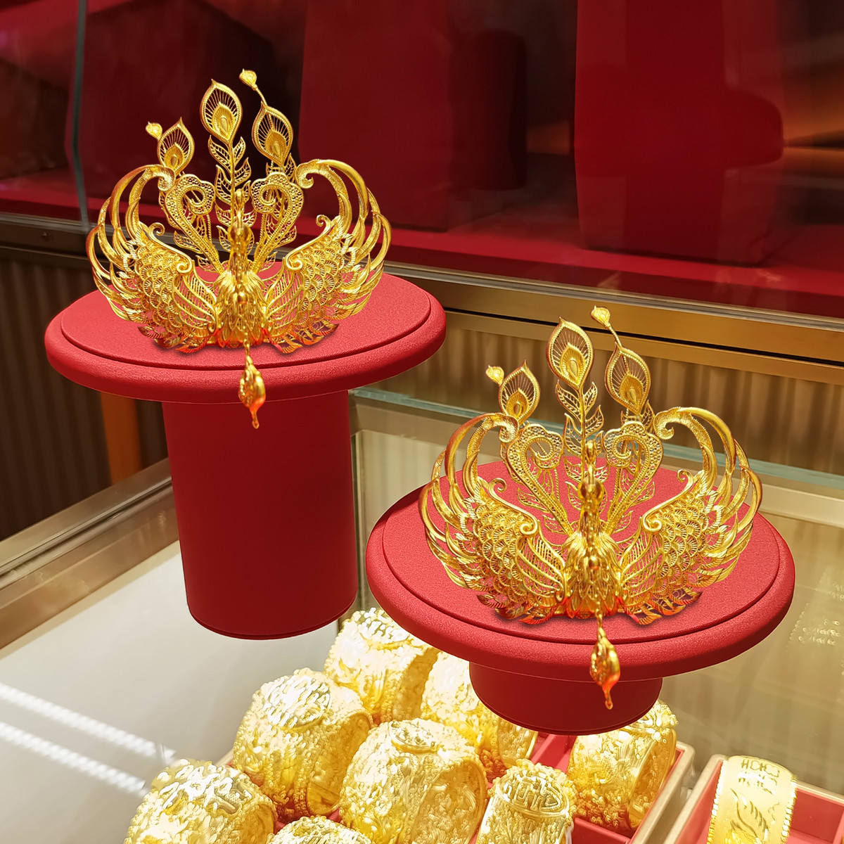 黄金凤冠皇冠展示架婚庆红色凤钗簪子展示道具金钗银钗珠宝首饰架