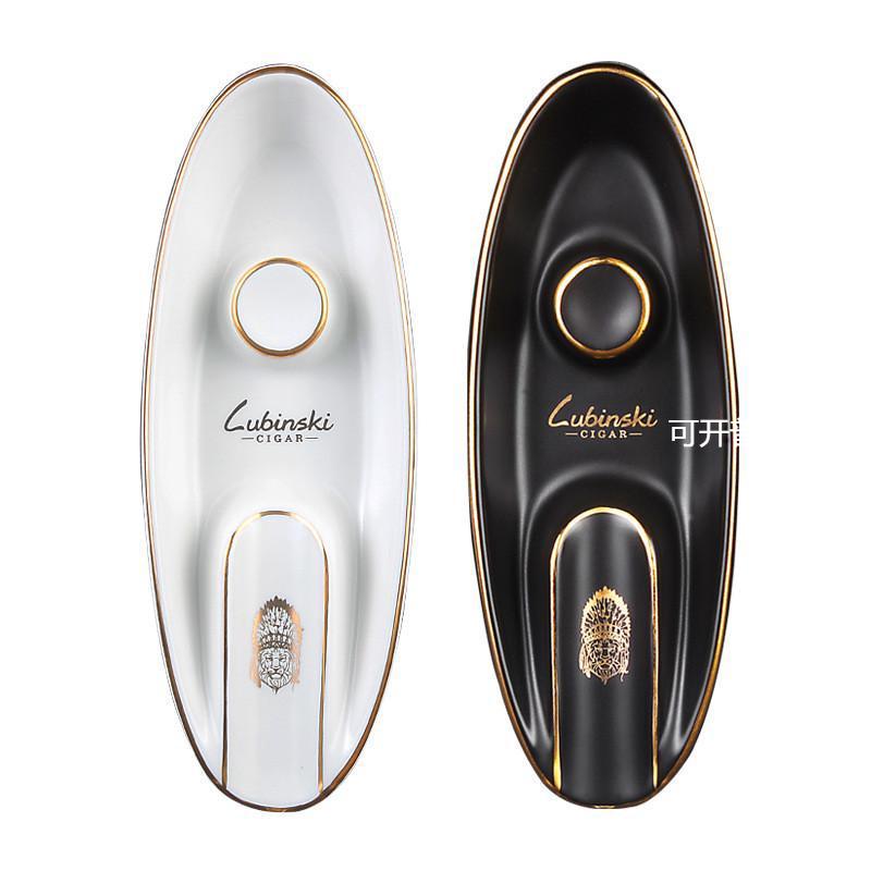 LUXFO朗佑烟灰缸陶瓷手工金色描边创意小巧船型单支雪茄烟灰缸
