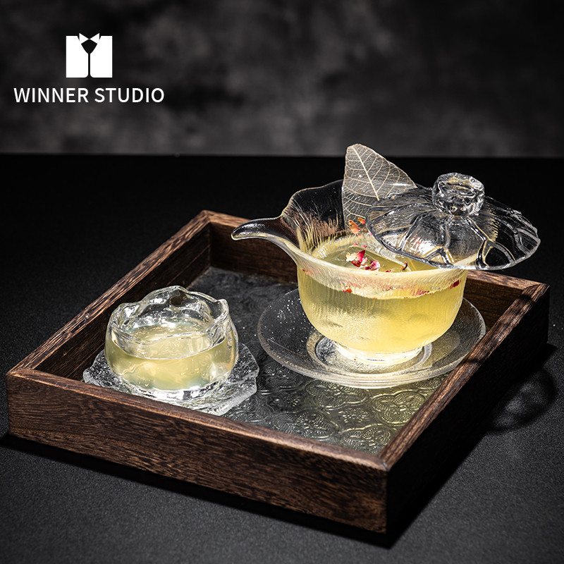 国风冰莲盖碗创意鸡尾酒杯组合套装中式酒杯功夫茶杯特调杯调酒杯