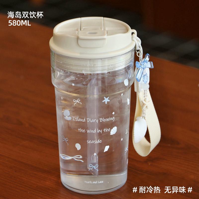 TOPCUP原创双饮高颜值大容量女生随行便携外带咖啡塑料水杯子新款图片