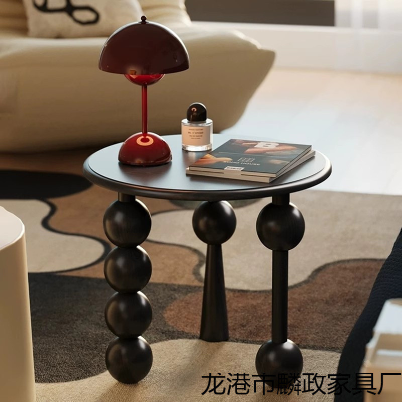 法式北欧复古设计师实木茶几圆形古风客厅家用小户型沙发茶桌轻奢