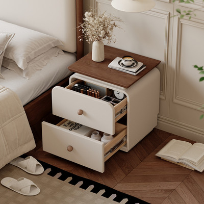 奶油风床头柜家用卧室2025爆款小型实木简易收纳储物床边斗柜一体