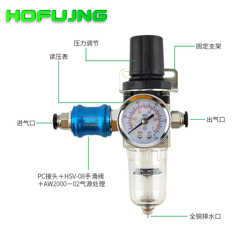 单联件AW2000-02 AW3000-03 4000 5000-10D减压阀过滤器