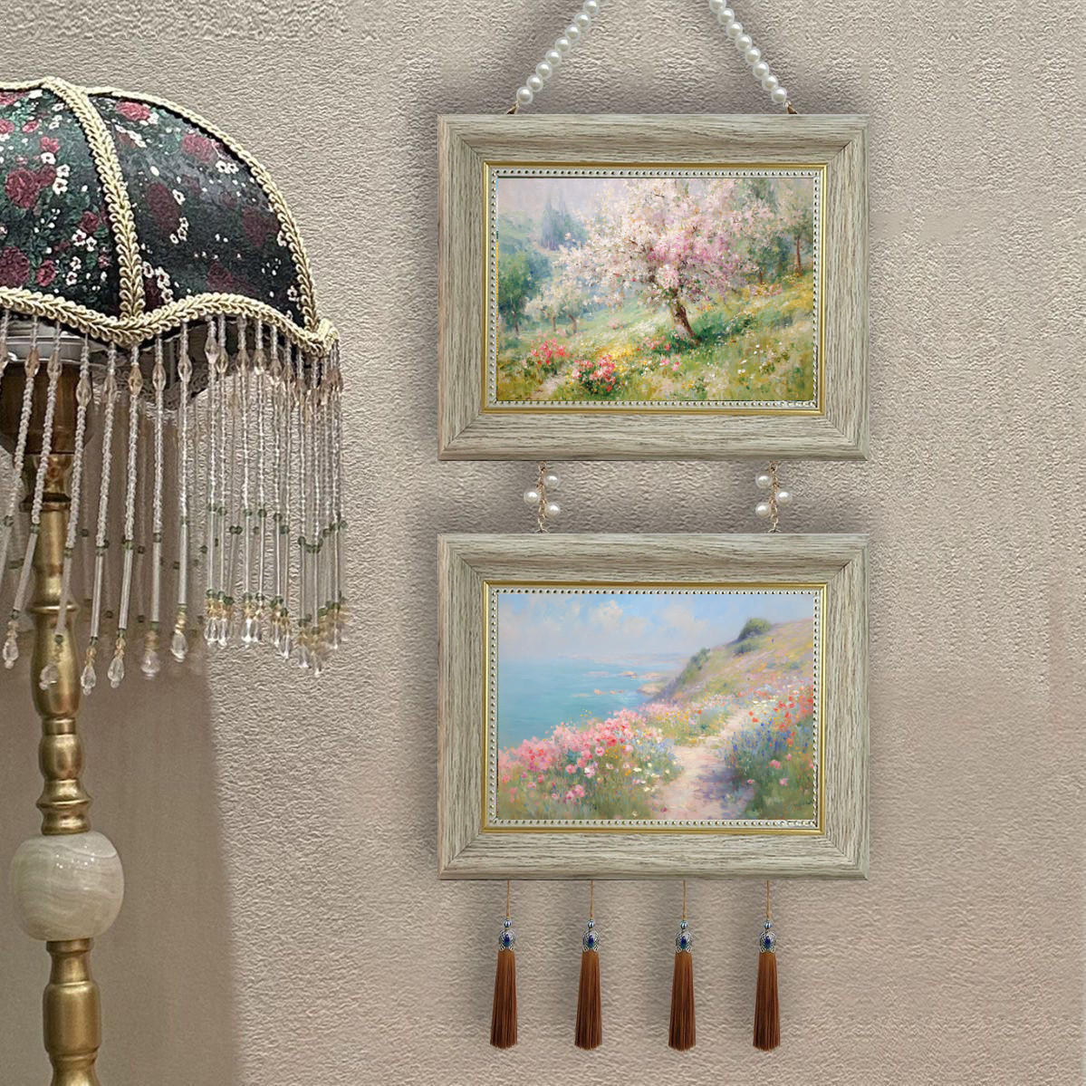 欧式风景装饰画春天花海树挂画客厅卧室沙发背景墙壁油画艺术画图片