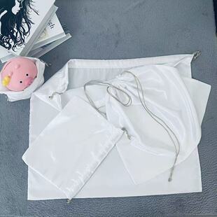 珠光白绸缎包包防尘袋幼儿园衣服裤子被子收纳袋旅行内衣裤抽绳袋