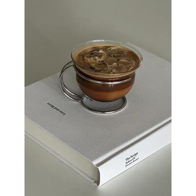 Shinymomo创意复古咖啡杯碟不锈钢线条茶杯套装ins风简约送人礼物