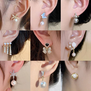 新品磁吸珍珠耳夹女无耳洞耳环花朵三角蚊香盘轻奢高级感耳饰蝴蝶