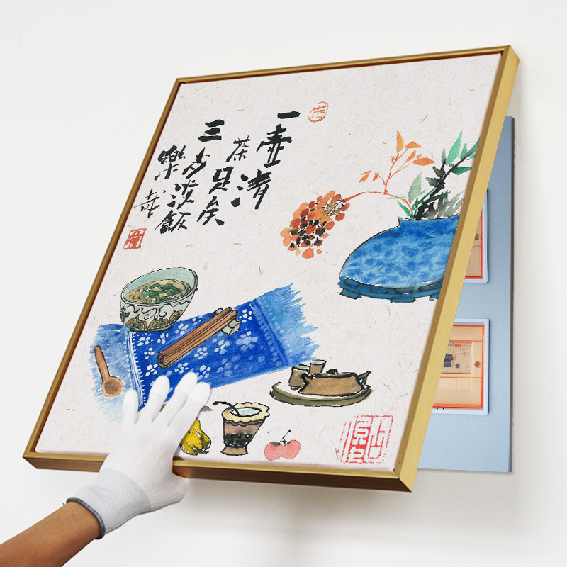 网红占竖俊人间烟火新中式电表箱装饰画家用配电箱开关遮挡盒挂画