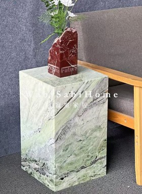 北欧轻奢天然绿色大理石别墅设计师立柱子客厅展台摆件雕塑台底座