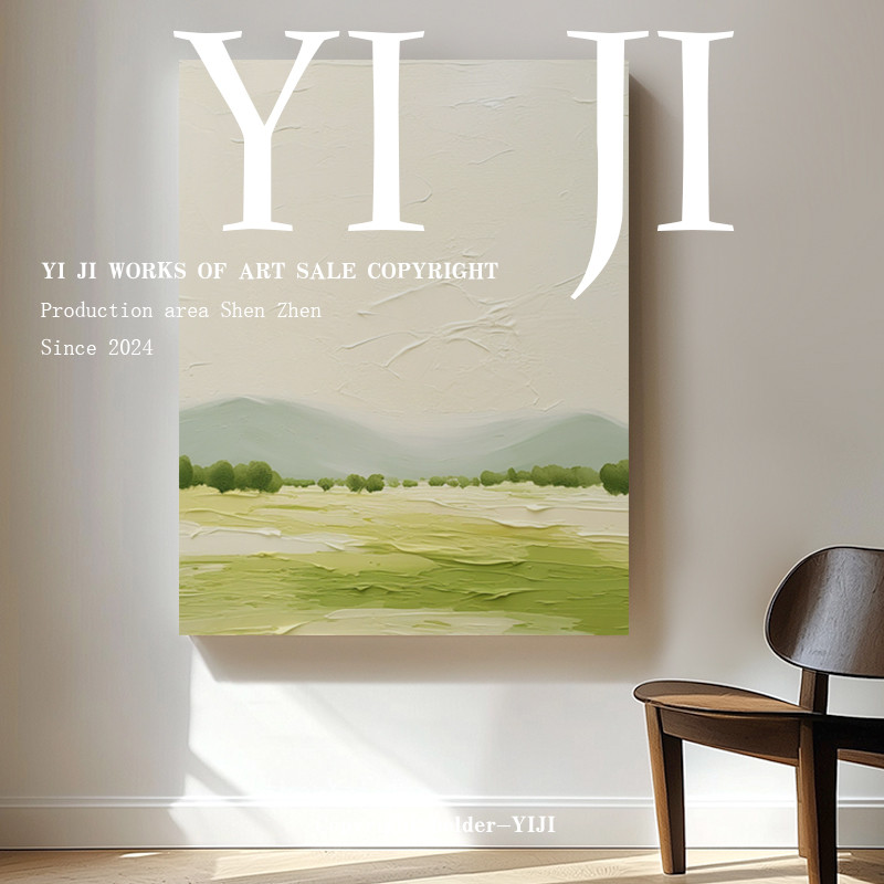 YJ.ART原创手绘《青野》侘寂风装饰挂画设计师楼梯艺术抽象肌理画图片