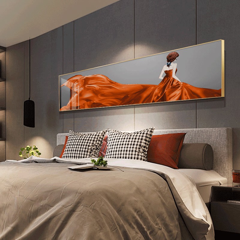 轻奢挂画卧室床头装饰画2021主卧房间背景墙壁画主人房人物背影画