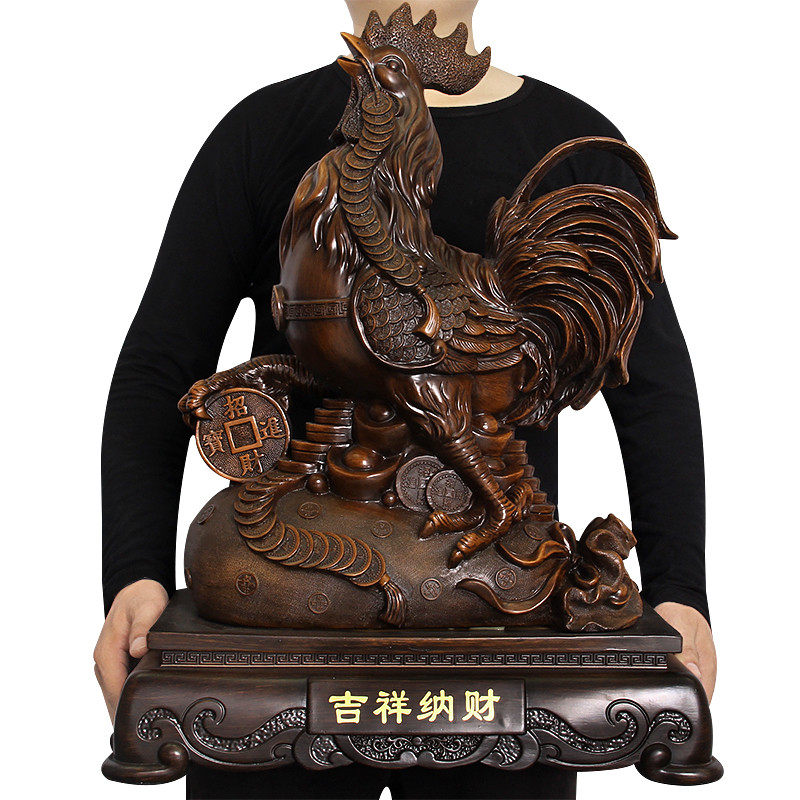 仿木公鸡摆件镇宅家居客厅摆设办公室生肖鸡开业创意可爱礼品
