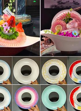 刺身摆盘装饰摆件高端海鲜姿造装饰鱼片圆环高档酒店装饰盘小摆件