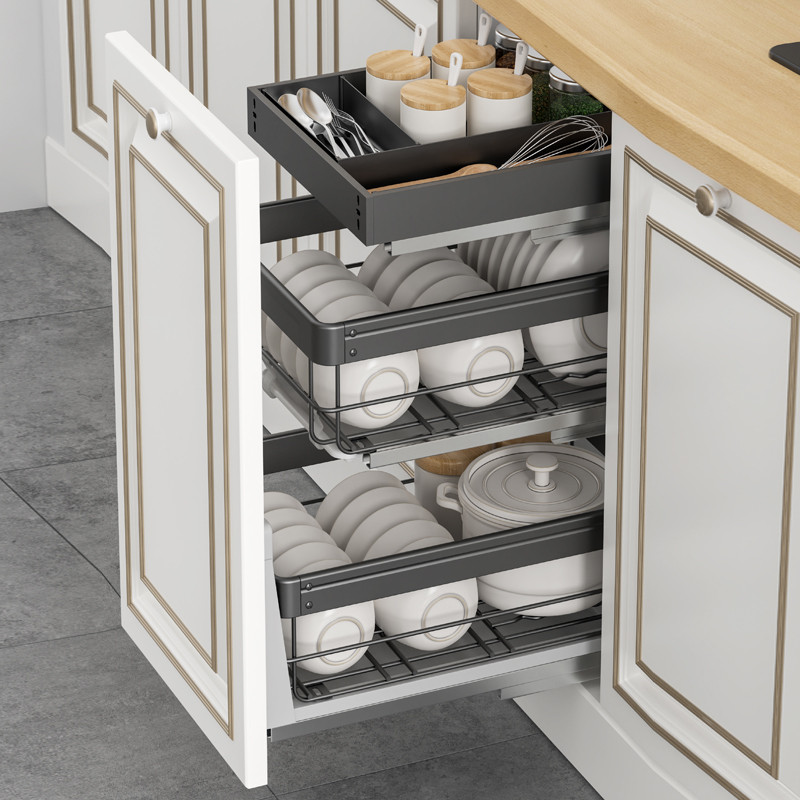 橱柜304不锈钢拉篮小号厨房400抽屉式调味拉篮加深拉篮450碗碟篮