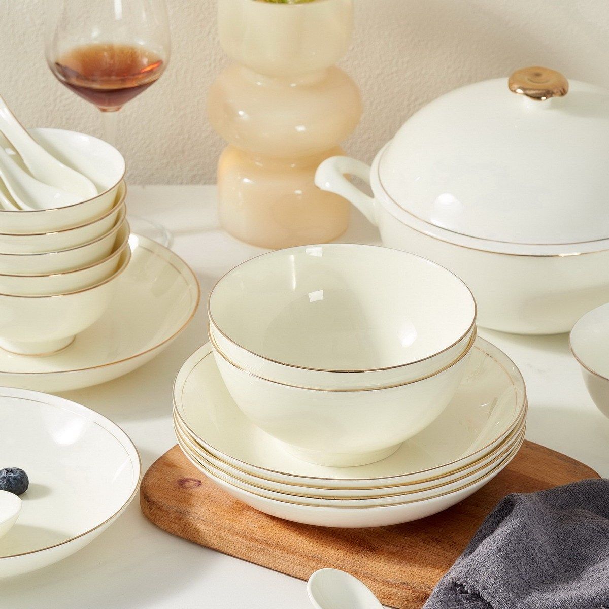 淄博陶瓷餐具套装中式釉下彩骨瓷高档家用碗盘组新春乔迁送礼盒,餐饮具,餐具瓷器套装,淘宝优惠券,粉丝福利购,淘宝优惠卷