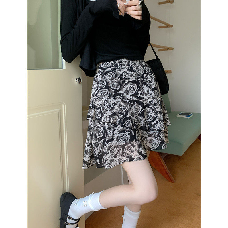 大码黑色碎花女夏小个子鱼尾裙不规则雪纺a字,女装/女士精品,半身裙,淘宝优惠券,粉丝福利购,淘宝优惠卷