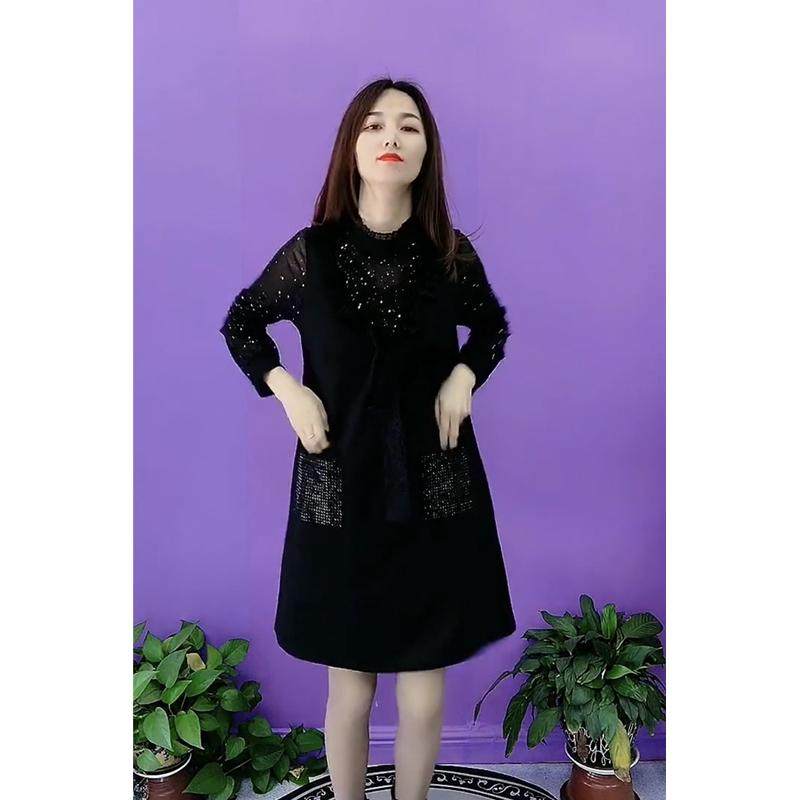 半高领长袖拼接纯色烫钻打底裙春季新品带兜假两件中年,女装/女士精品,连衣裙,淘宝优惠券,粉丝福利购,淘宝优惠卷