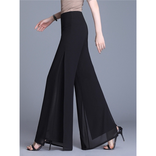 夏季雪纺阔腿裤女垂感双层开叉宽松直筒长裤夏天女士跳舞