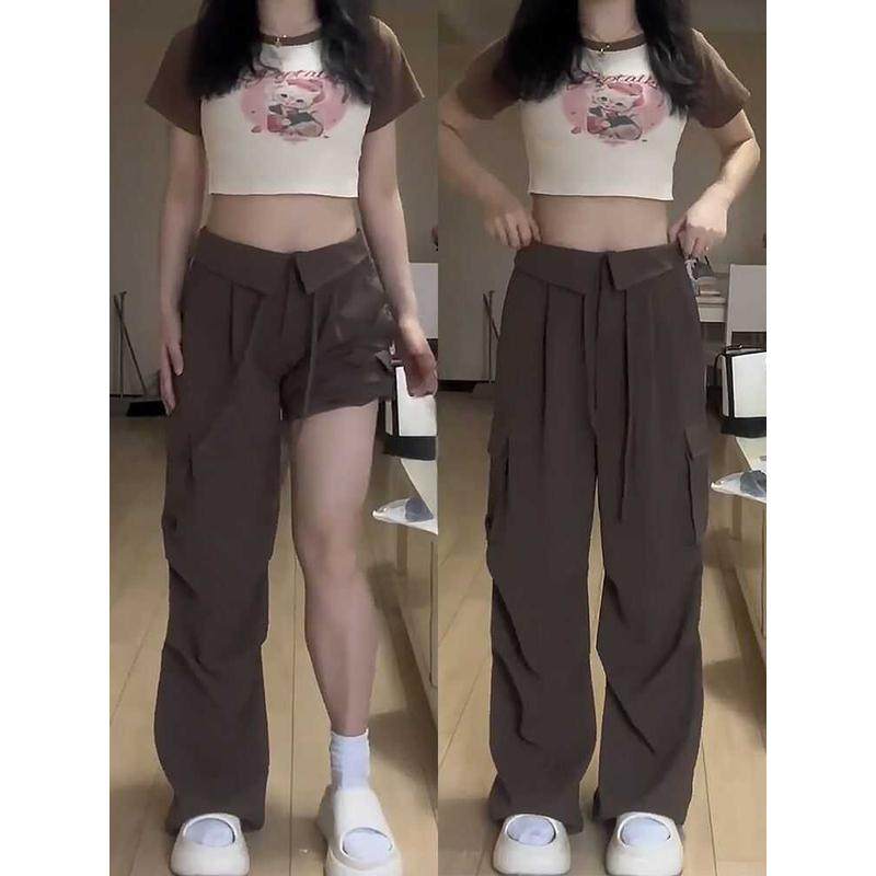 夏季新款2-300斤美式咖色工装裤女胖mm大码梨形身材阔腿,女装/女士精品,大码裤装,淘宝优惠券,粉丝福利购,淘宝优惠卷