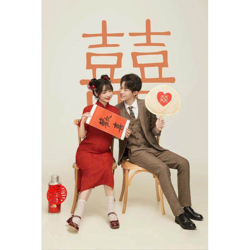 影楼孕妇照新年服装情侣室内喜庆红色新中式孕妈咪艺术照服装