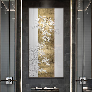 新中式浮雕装饰画软装样板房酒店别墅多联挂画大尺寸巨幅壁画