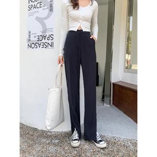 黑色微喇裤女夏季薄款胖妹妹mm宽松显瘦开叉直筒休闲长裤