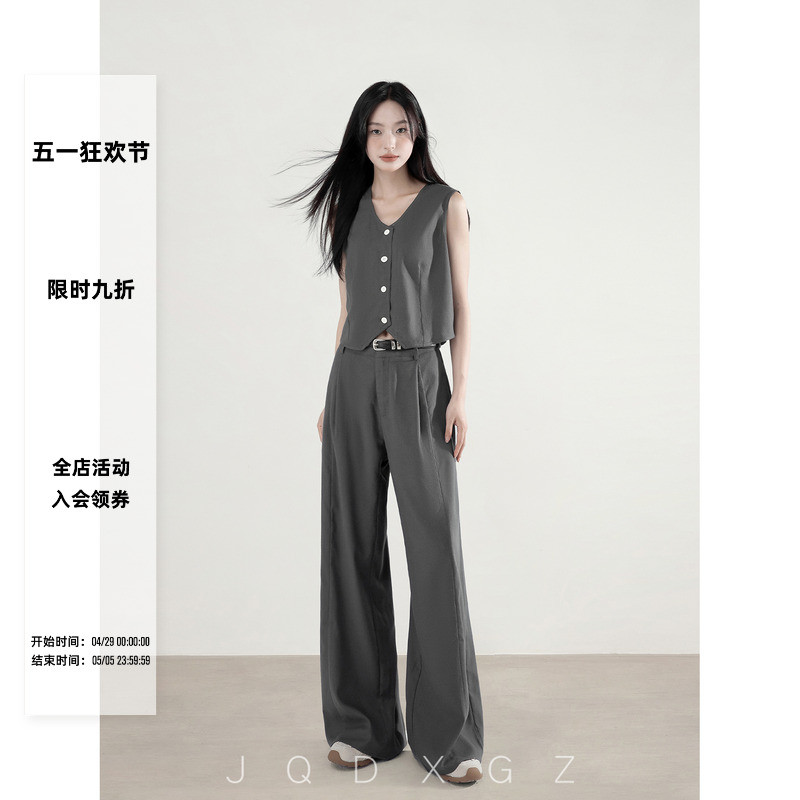 崛起的小个子无袖马甲短款阔腿裤宽松慵懒风高级感套装女