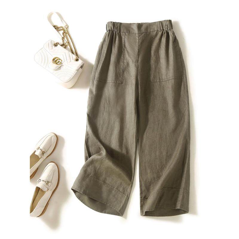 阔腿裤女士中年妈妈夏天夏季薄款大码胖mm休闲亚麻九分裤