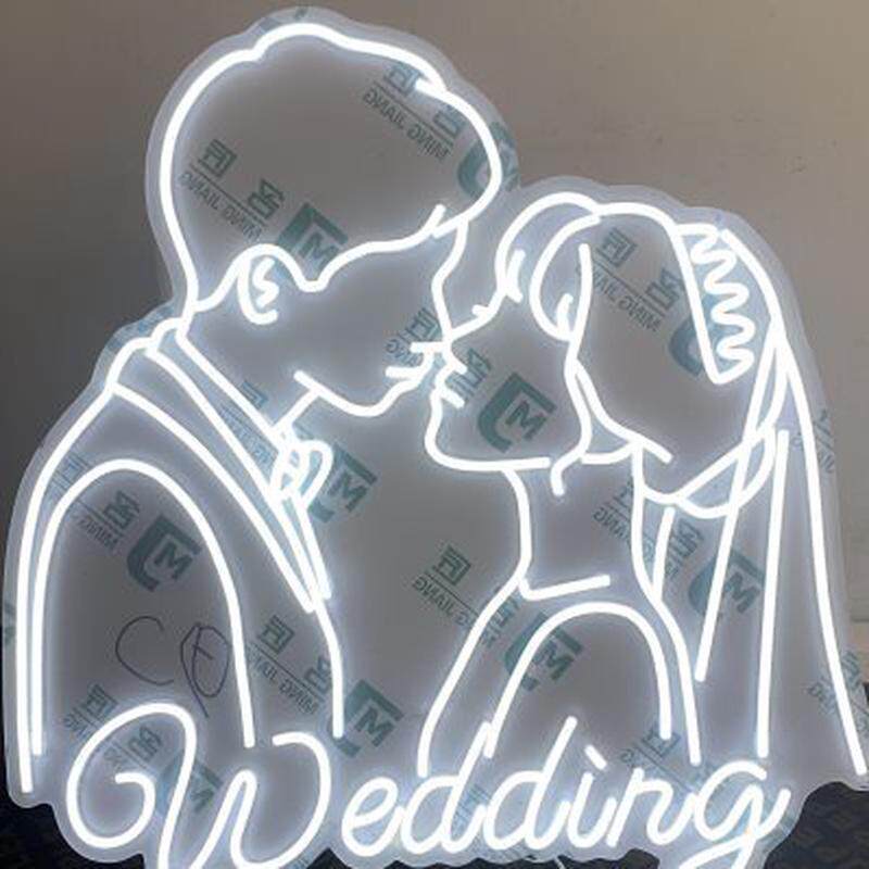 婚庆婚礼场景布置情侣剪影发光头像婚礼发光logo定制背景舞台装饰