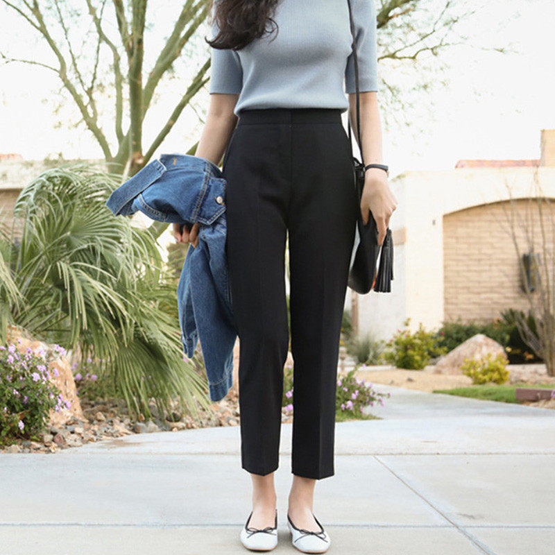 黑色九分裤女春夏秋冬小脚直筒职业小个子西裤休闲烟管裤