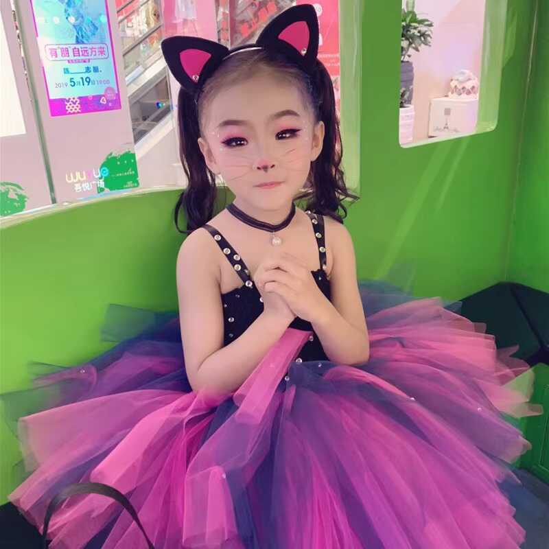 六一儿童表演服亮片蓬蓬裙幼儿小猫咪装公主纱裙舞蹈服