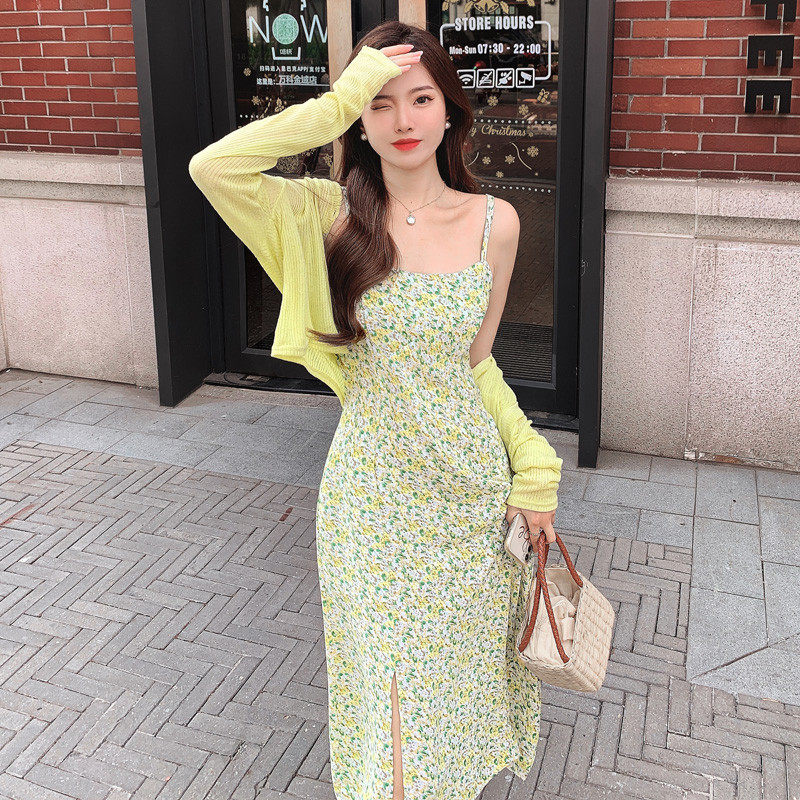 绿色碎花裙夏小清新两件套裙装甜假森系田园风,女装/女士精品,连衣裙,淘宝优惠券,粉丝福利购,淘宝优惠卷