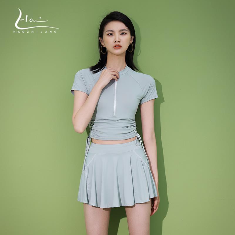 泳衣女泡温泉分体2023新款爆款保守显瘦遮肚平角运动裙式游泳装女