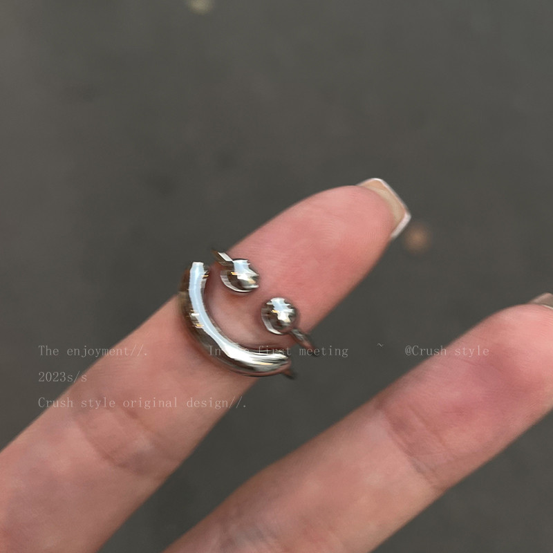 新品微笑金属戒指女ins小众设计感高级百搭食指戒时尚个性冷淡风
