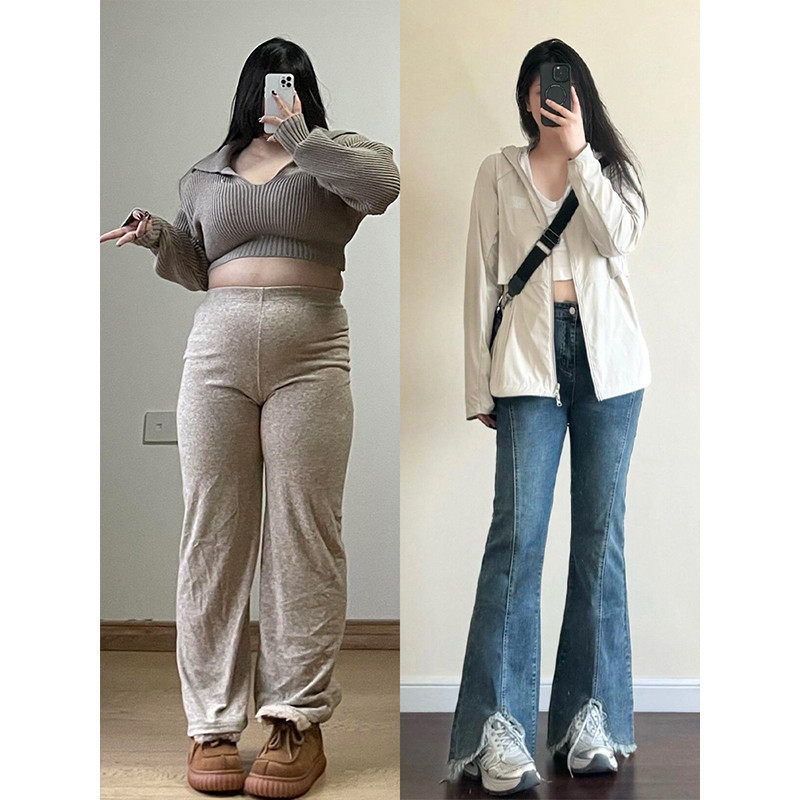 大码胖mm开叉毛边微喇女新款弹力显瘦喇叭长裤,女装/女士精品,大码裤装,淘宝优惠券,粉丝福利购,淘宝优惠卷