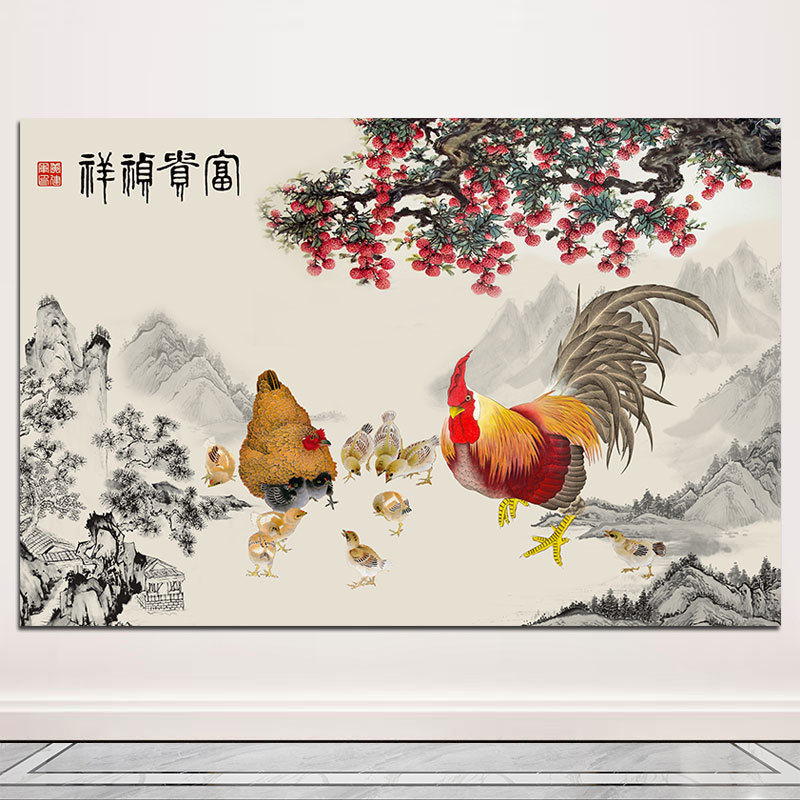 公鸡雄鸡贴画金鸡报晓鸿运当头大吉图客厅沙发卧室装饰画自粘壁画图片