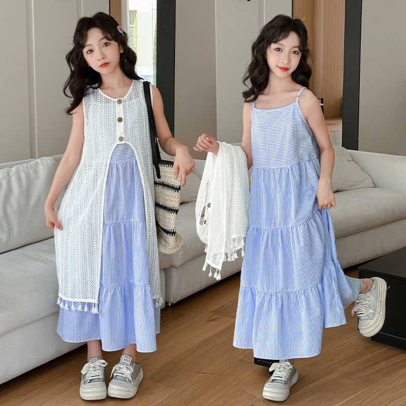 夏季套装2025新款小女孩夏装儿童条纹裙两件套,童装/婴儿装/亲子装,连衣裙,淘宝优惠券,粉丝福利购,淘宝优惠卷