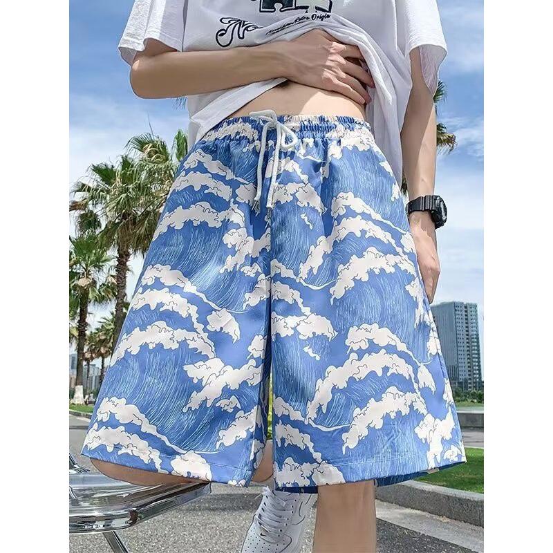 夏季沙滩裤男潮牌宽松五分可下水速干花短裤情侣休闲大裤衩子5