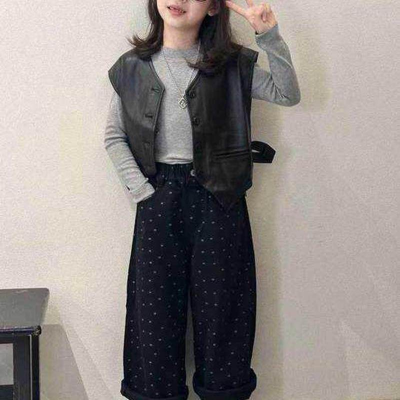 春季皮衣马甲套装2025新款儿童洋气长裤时髦网红打底衫三件套,童装/婴儿装/亲子装,套装,淘宝优惠券,粉丝福利购,淘宝优惠卷