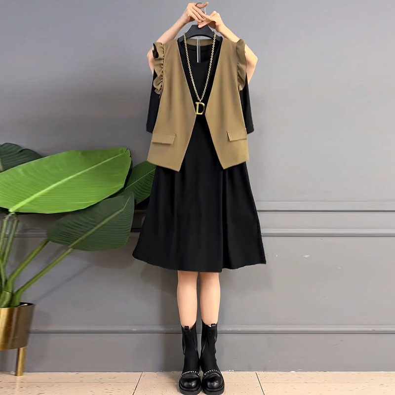 木耳边美背马甲两件套胖mm夏季新款大码马夹套装潮,女装/女士精品,大码套装,淘宝优惠券,粉丝福利购,淘宝优惠卷