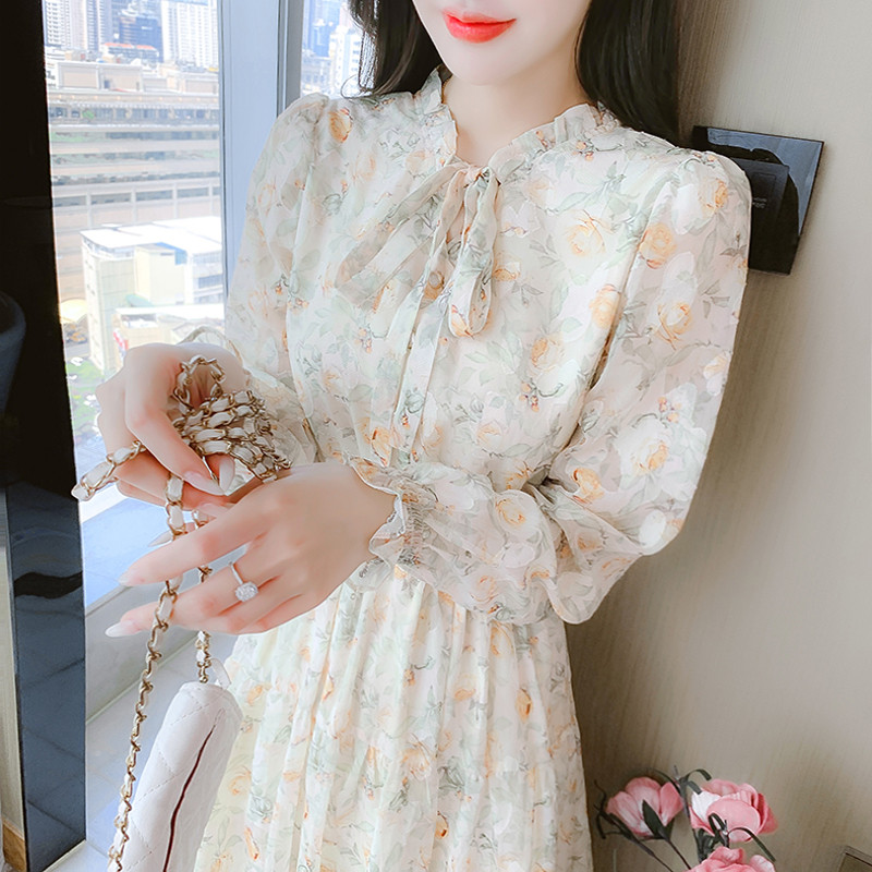 法式温柔风碎花子女秋装2024年新款气质仙女超仙打底雪纺裙