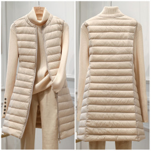 羽绒马甲女圆领中长款超轻薄羽绒服拉链坎肩纯色内搭外穿冬潮