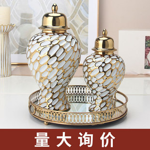 现代电镀轻奢陶瓷将军罐酒店创意花瓶工艺品摆件客厅花插软装 饰 装